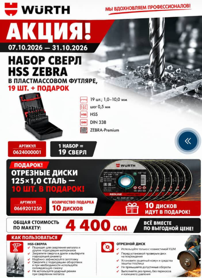 Отрезной круг(10шт), набор сверл 19 штук